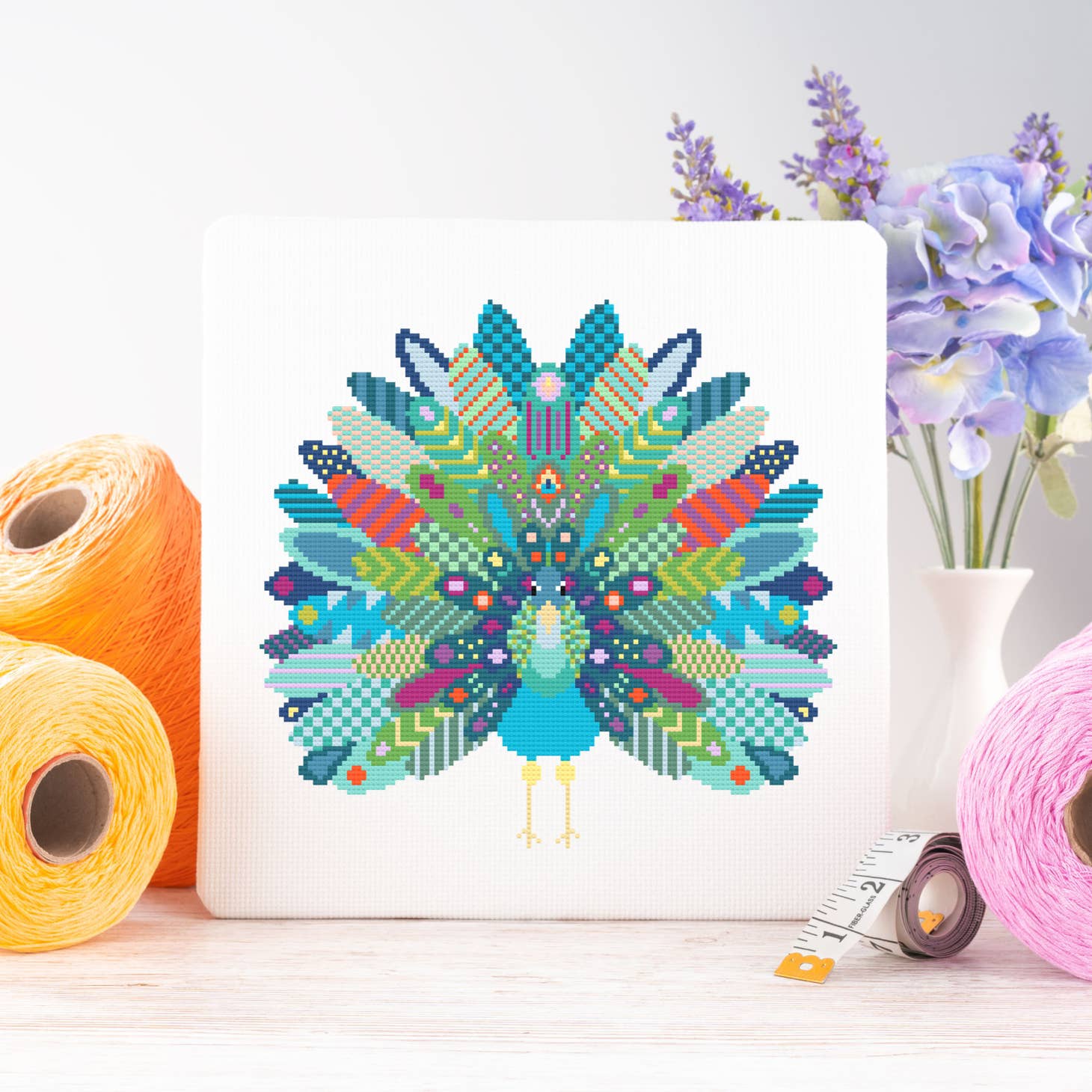 Mandala Peacock cross stitch chart